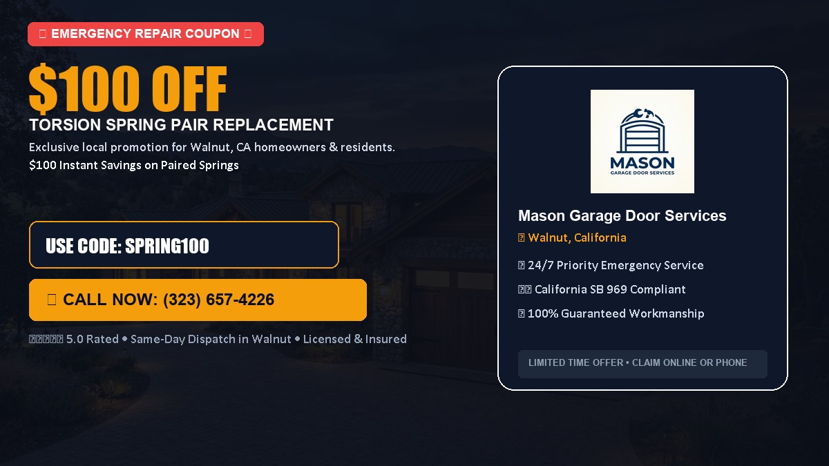 $100 OFF Heavy-Duty Torsion Spring Pair Replacement in Walnut, CA