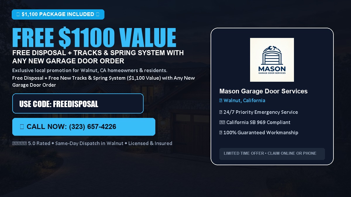 Free Disposal + Free New Tracks & Spring System with Any New Garage Door Order ($1100 Value) in Walnut, CA