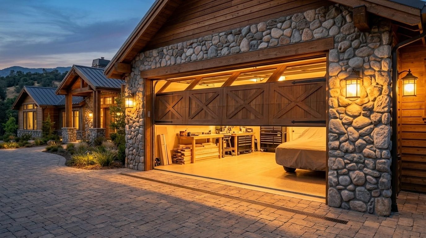 Mason Garage Door Services Garage Door Gliding Open Revealing Warm Illuminated Interior